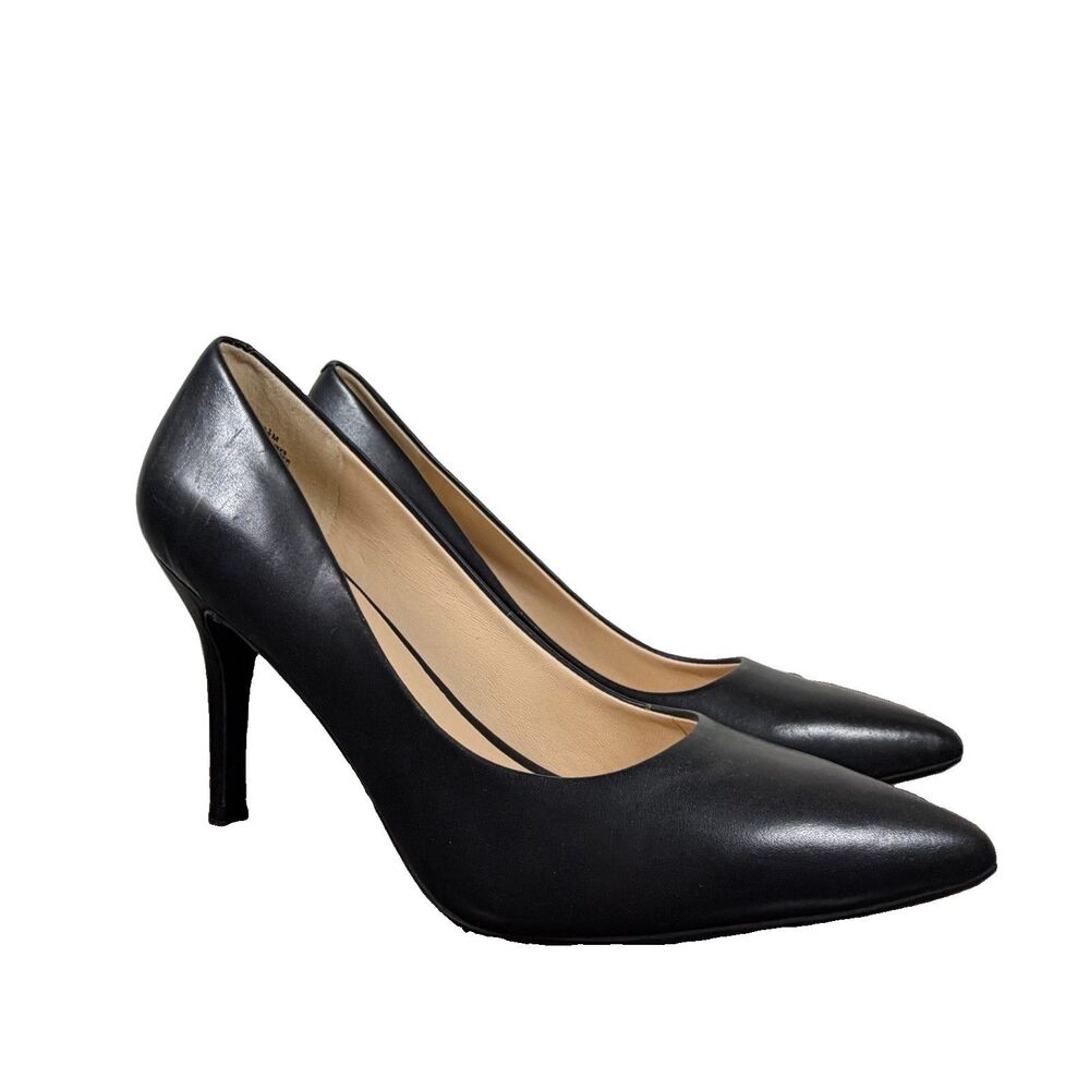 Nine West Black Leather Pointed Toe Stiletto Heels Pumps Women's Size 9.5 M